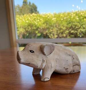 Foreside Hand Carved Wooden Pig Figurine